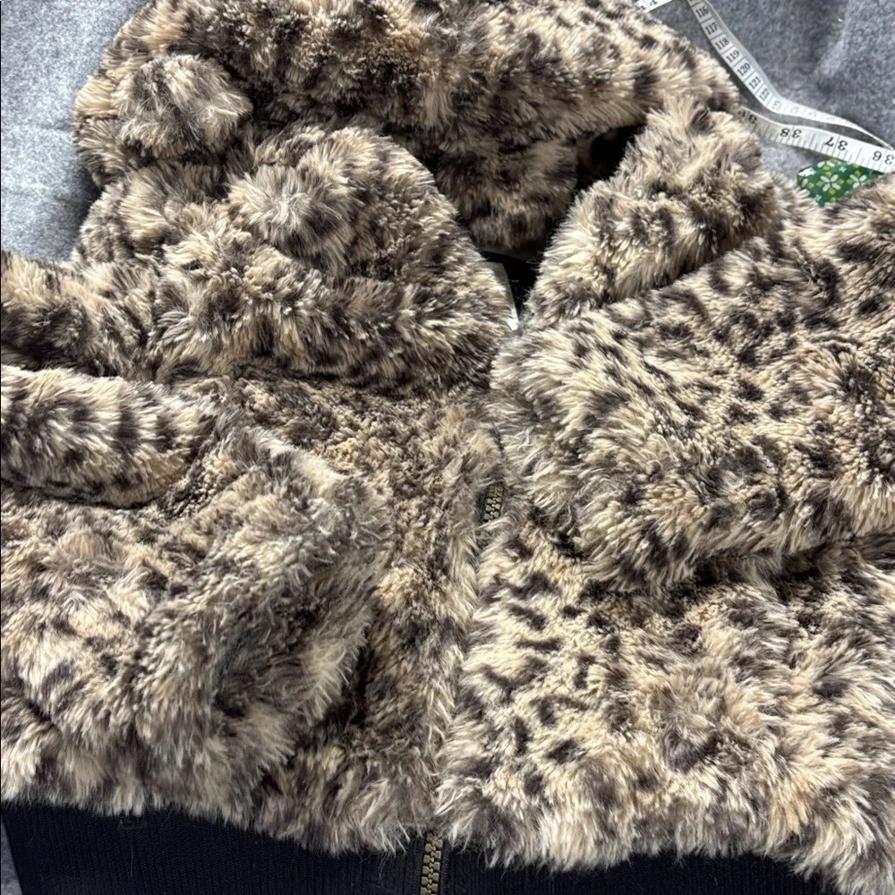 Cat & Jack faux fir cheetah leopard hooded full zip up lined jacket coat S